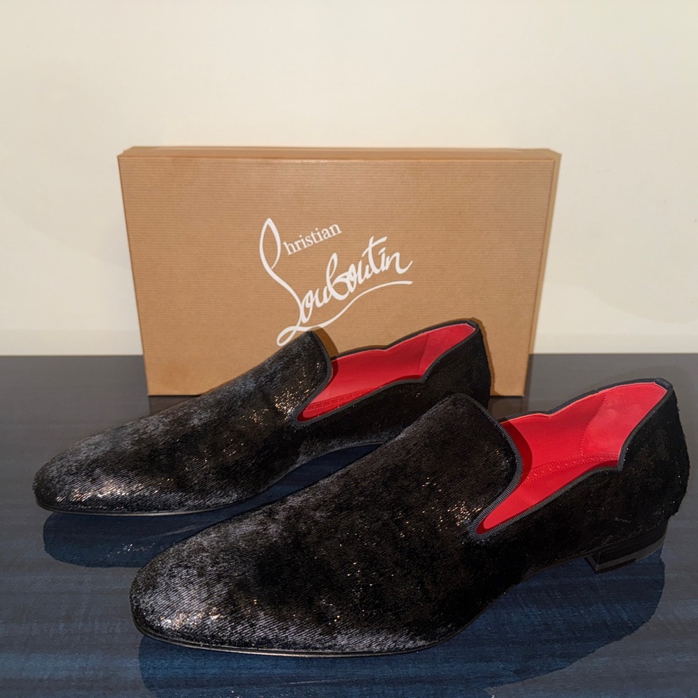 Christian Louboutin Black and Red Fur Loafers